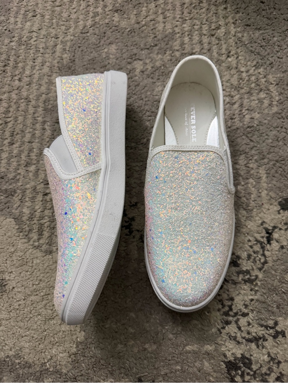 Iridescent Glitter Slip-On Sneakers - White